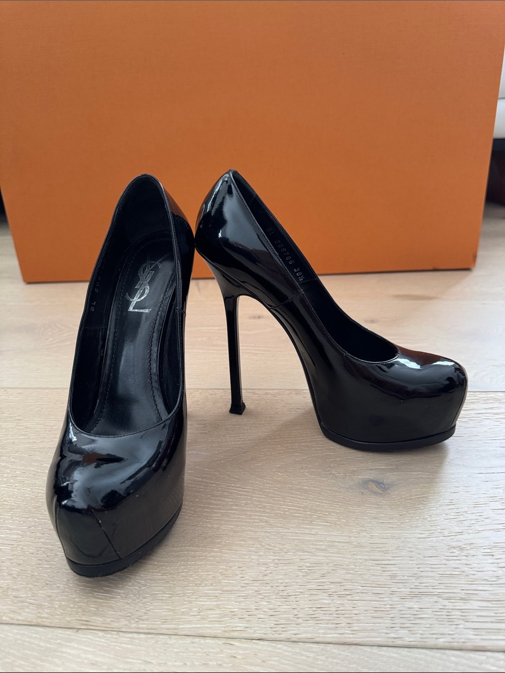 Saint Laurent Tribtoo Black Patent Platform Stiletto Pumps